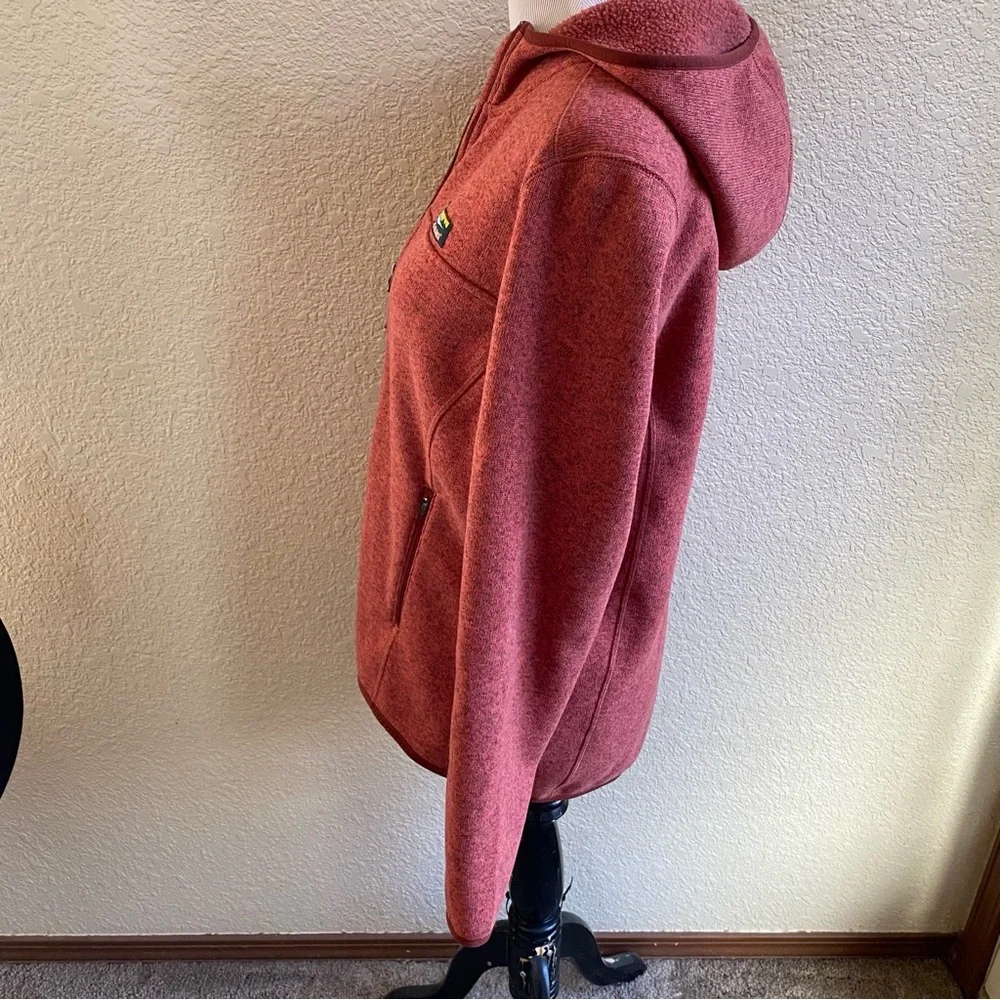 L.L.Bean Burnt Orange Hooded Jacket Full Zip Sweater Fleece Technical Knit: L